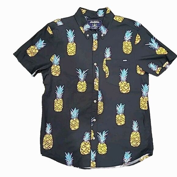 chubbies Other - Chubbies‎ Shirt Mens L Black Pineapple Hawaiian Beach Pocket Short Sleeve Cotton